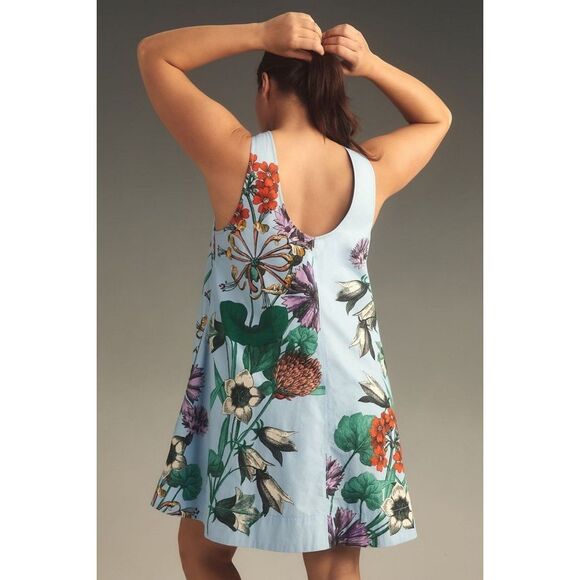 Anthropologie Maeve Keiko Mini Dress Blue Floral Preppy Pockets S NEW - Picture 5 of 7